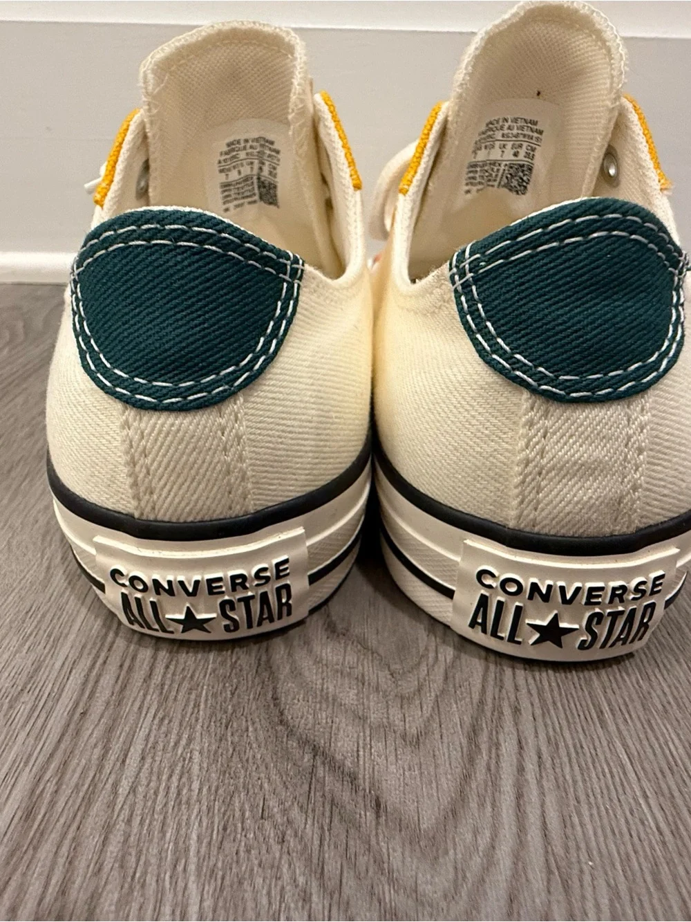 Converse Low Top Sneakers in Cream with Orange, Blue & Yellow Panels